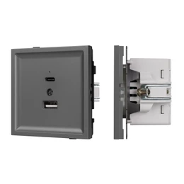 Фото #1 товара Механизм USB розетки SCT-TENDO-MUAC-SFPL-GR (5V, 3A, QC3) (Arlight, Матовый графитовый)
