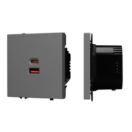 Фото #1 товара Механизм розетки с быстрой USB зарядкой SCT-NOBE-MUAC-SFPL-FC-GR (65W, QC3) (Arlight, Серый базальт)