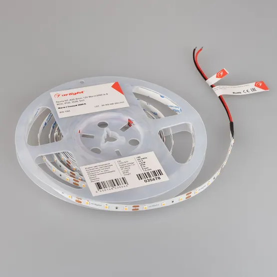 Фото #3 товара Светодиодная лента NT-A60-8mm 12V Warm3000 (4.8 W/m, IP20, 3528, 5m) (Arlight, Открытый)