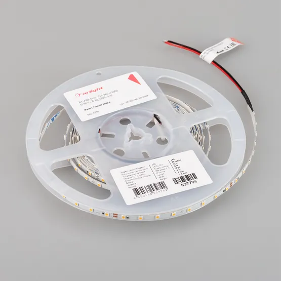 Фото #2 товара Светодиодная лента RT-A80-5mm 24V Warm3000 (5 W/m, IP20, 2835, 5m) (Arlight, Открытый)