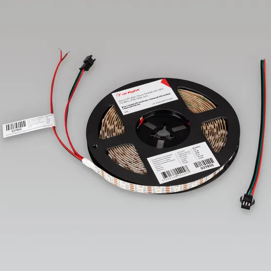 Фото #2 товара Светодиодная лента SPI-B60-10mm 5V RGB-PX1-BPT (12 W/m, IP20, 5060, 5m) (Arlight, бегущий огонь)