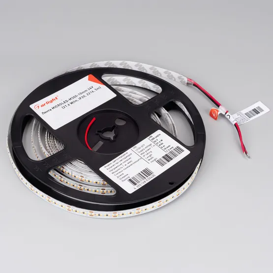 Фото #2 товара Светодиодная лента MICROLED-M300-10mm 24V Warm2700 (21.6 W/m, IP20, 2216, 5m) (Arlight, 21.6 Вт/м, IP20)