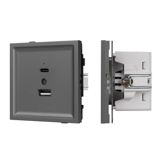 Фото #1 товара Механизм USB розетки SCT-TENDO-MUAC-SFPL-GR (5V, 3A, QC3) (Arlight, Матовый графитовый)