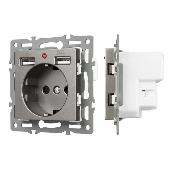 Фото #1 товара Механизм розетки с USB зарядкой SCT-MUAA-PL-GR (250V, 16A) (Arlight, -)