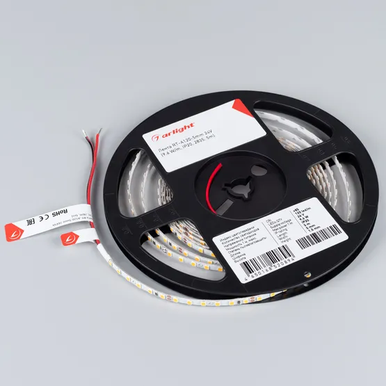 Фото #3 товара Светодиодная лента RT-A120-5mm 24V Cool 15K (9.6 W/m, IP20, 2835, 5m) (Arlight, 9.6 Вт/м, IP20)