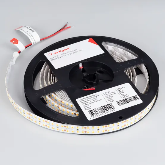 Фото #2 товара Светодиодная лента RT-A320-15mm 24V Warm2700 (24 W/m, IP20, 2835, 5m) (Arlight, высок.эфф.150 лм/Вт)