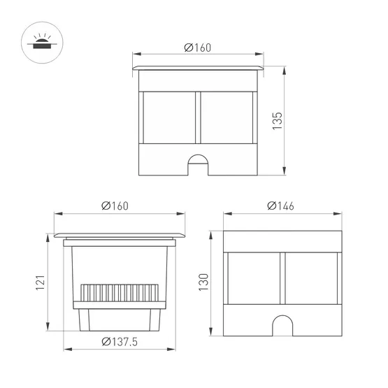 Фото #4 товара Светильник LTD-DAFNA-GROUND-R160-16W Warm3000 (SL, 10 deg, 230V) (Arlight, IP67 Металл, 5 лет)