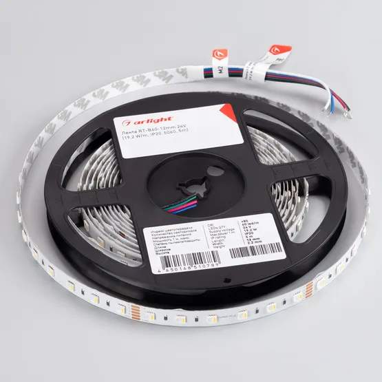 Фото #3 товара Светодиодная лента RT-B60-12mm 24V RGBW-Day-4-in-1 (19.2 W/m, IP20, 5060, 5m) (Arlight, Открытый)