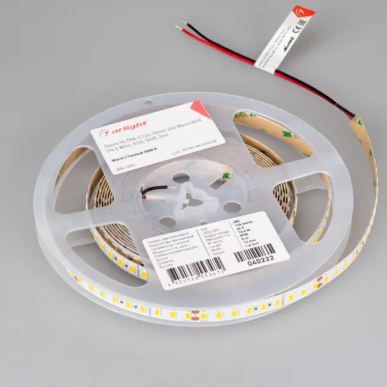 Фото #4 товара Светодиодная лента ULTRA-C126-10mm 24V Warm3000 (14.4 W/m, IP20, 5630, 5m) (Arlight, высок.эфф.200 лм/Вт)