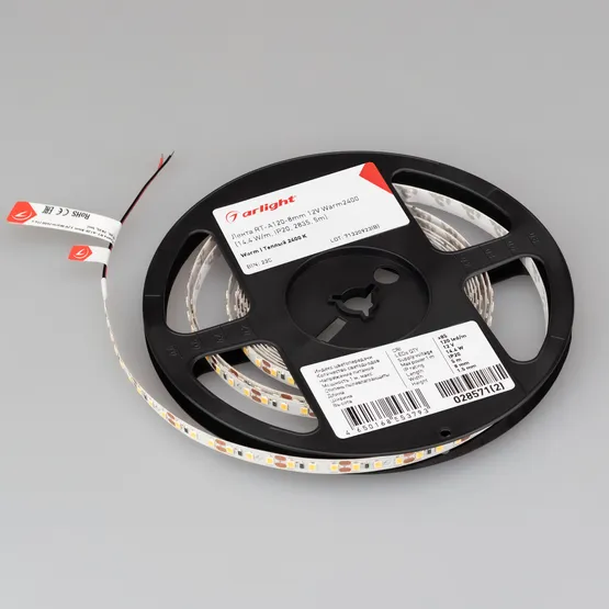Фото #4 товара Светодиодная лента RT-A120-8mm 12V Warm2400 (14.4 W/m, IP20, 2835, 5m) (Arlight, Открытый)
