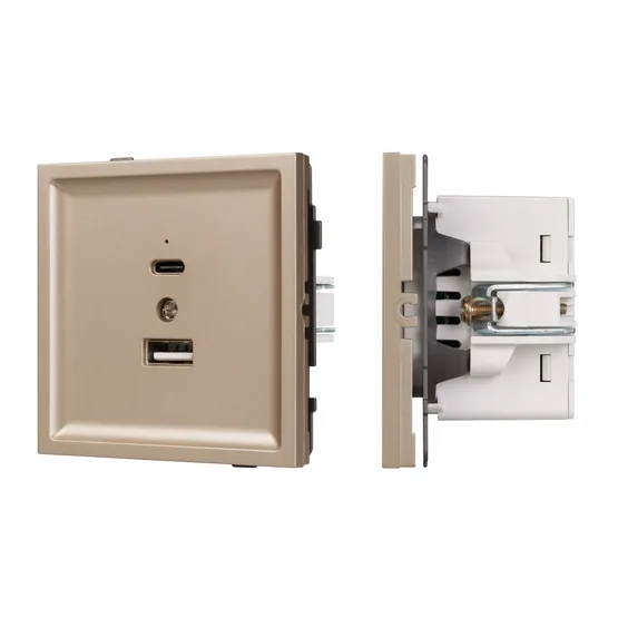 Фото #1 товара Механизм USB розетки SCT-TENDO-MUAC-PL-GD (5V, 3A, QC3) (Arlight, Песочный)