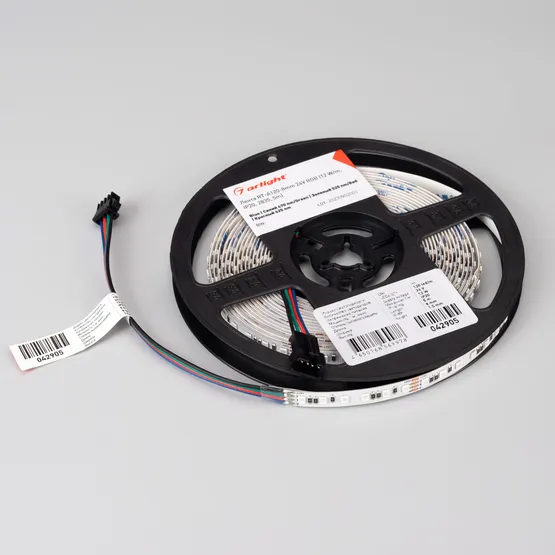 Фото #2 товара Светодиодная лента RT-A120-8mm 24V RGB (12 W/m, IP20, 2835, 5m) (Arlight, 5 лет)