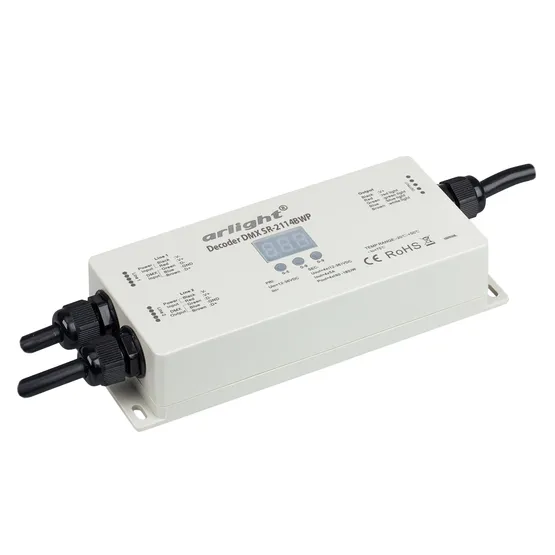 Фото товара Декодер DMX SR-2114BWP (12-36V, 4x700mA) (Arlight, IP67 Пластик, 3 года)