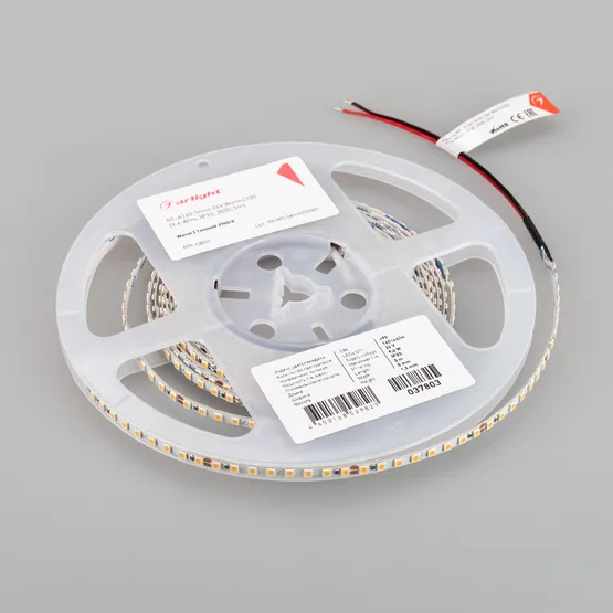 Фото #2 товара Светодиодная лента RT-A160-5mm 24V Warm2700 (9.6 W/m, IP20, 2835, 5m) (Arlight, Открытый)