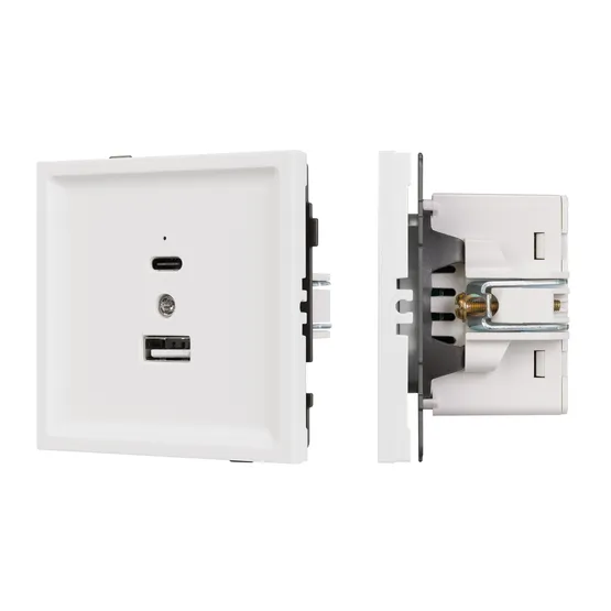 Фото #1 товара Механизм USB розетки SCT-TENDO-MUAC-SFPL-WH (5V, 3A, QC3) (Arlight, Матовый белый)