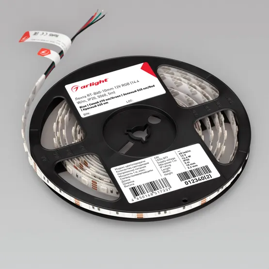 Фото #7 товара Светодиодная лента RT-B60-10mm 12V RGB (14.4 W/m, IP20, 5060, 5m) (Arlight, Открытый)