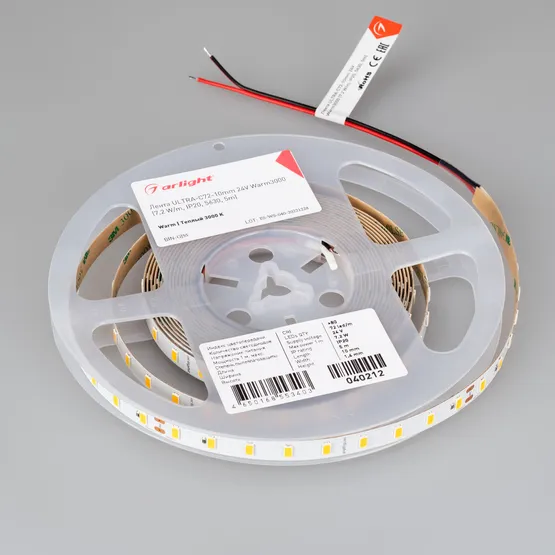 Фото #4 товара Светодиодная лента ULTRA-C72-10mm 24V Warm3000 (7.2 W/m, IP20, 5630, 5m) (Arlight, высок.эфф.200 лм/Вт)
