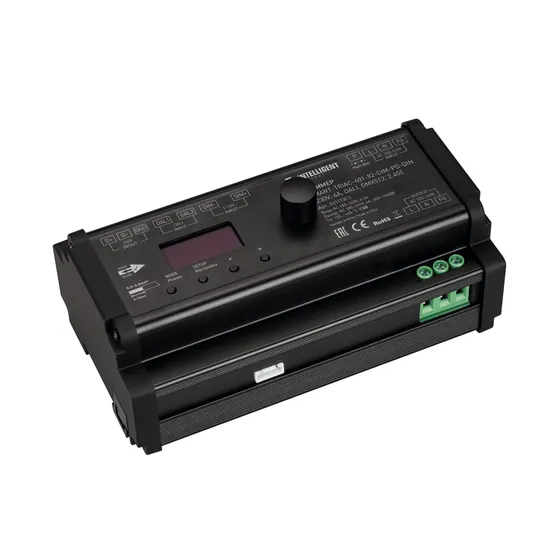 Фото товара INTELLIGENT ARLIGHT Диммер SMART-TRIAC-601-82-DIM-PD-DIN Black (230V, 6А, DALI, DMX512, 2.4G) (IARL, IP20 Пластик, 5 лет)