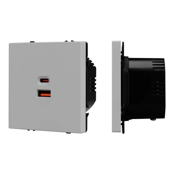 Фото #1 товара Механизм розетки с быстрой USB зарядкой SCT-NOBE-MUAC-SFPL-FC-IS (65W, QC3) (Arlight, Никель)