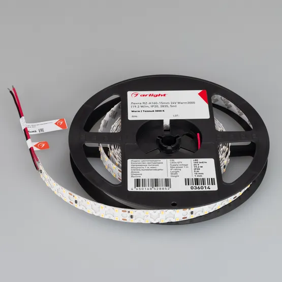 Фото #4 товара Светодиодная лента RZ-A160-15mm 24V Warm2700 (19.2 W/m, IP20, 2835, 5m) (Arlight, -)