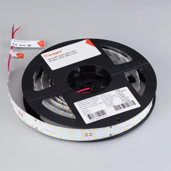 Фото #2 товара Светодиодная лента RT-A140-20mm 24V Warm3000 (22 W/m, IP20, 2835, 4.7m) (Arlight, 22 Вт, IP20)
