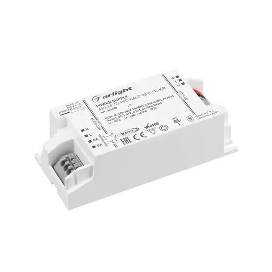 Фото #1 товара Блок питания ARJ-SP-53-PFC-DALI2-NFC-PD-WR (53W, 3-44V, 0.5-1.4A) (Arlight, IP20 Пластик, 5 лет)