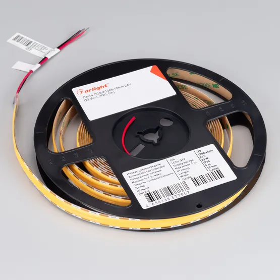 Фото #2 товара Светодиодная лента COB-X1088-12mm 24V Warm3500 (22 W/m, IP20, 5m) (Arlight, 5 лет)