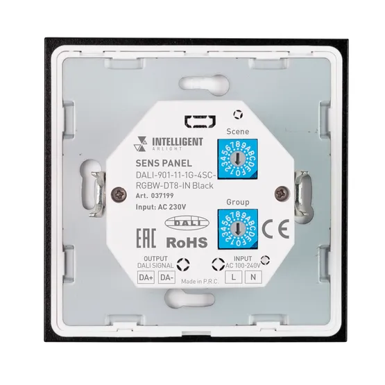 Фото #2 товара INTELLIGENT ARLIGHT Сенсорная панель DALI-901-11-1G-4SC-RGBW-DT8-IN Black (BUS/230V) (IARL, IP20 Пластик, 3 года)