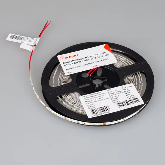 Фото #5 товара Светодиодная лента MICROLED-5000 24V White-CDW 4.5mm (2216, 240 LED/m, Bipolar) (Arlight, 9.6 Вт/м, IP20)