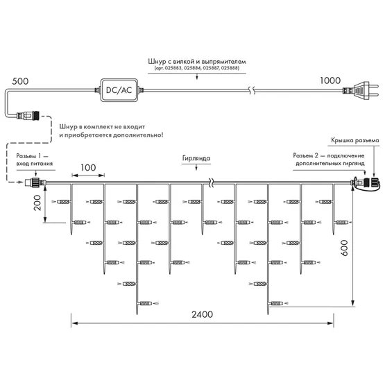Фото #4 товара Светодиодная гирлянда ARD-EDGE-CLASSIC-2400x600-BLACK-88LED-PULSE White (230V, 6W) (Ardecoled, IP65, 1 год)