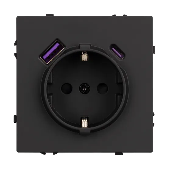 Фото #3 товара Механизм розетки с USB зарядкой SCT-NOBE-MUAC-SFPL-BK (230V, 16A) (Arlight, Черный оникс)