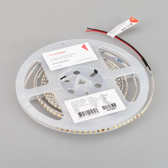 Фото #3 товара Светодиодная лента RT-A160-5mm 24V Warm3500 (9.6 W/m, IP20, 2835, 5m) (Arlight, Открытый)