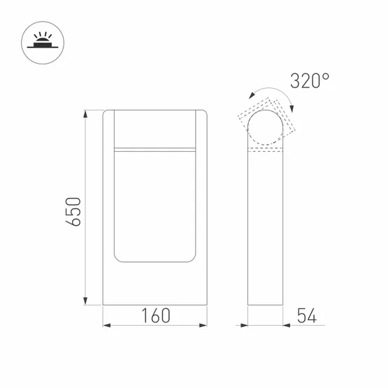 Фото #5 товара Светильник LGD-PATH-FRAME-ROTARY-H650-6W Warm3000 (GR, 111 deg, 230V) (Arlight, IP65 Металл, 3 года)