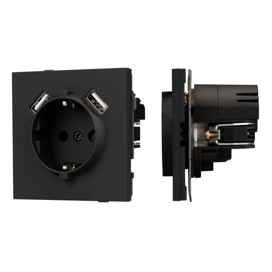 Фото #1 товара Механизм розетки с USB зарядкой SCT-TENDO-MUAA-SFPL-BK (230V, 16A) (Arlight, Матовый черный)