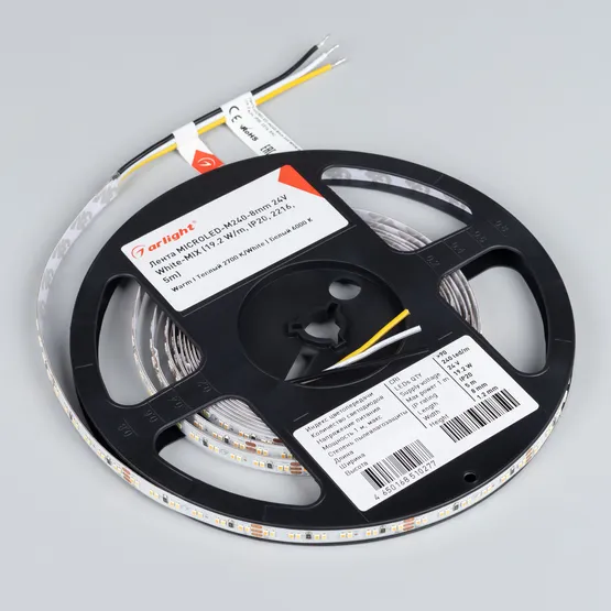 Фото #2 товара Светодиодная лента MICROLED-M240-8mm 24V White-MIX (19.2 W/m, IP20, 2216, 5m) (Arlight, Изменяемая ЦТ)
