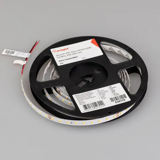 Фото #3 товара Светодиодная лента RT-A90-10mm 24V Warm3000 (4.8 W/m, IP20, 2835, 5m) (Arlight, высок.эфф.200 лм/Вт)