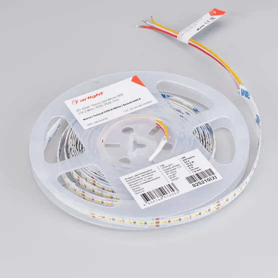 Фото #6 товара Светодиодная лента RT-A240-10mm 24V White-MIX (19.2 W/m, IP20, 3528, 5m) (Arlight, Изменяемая ЦТ)