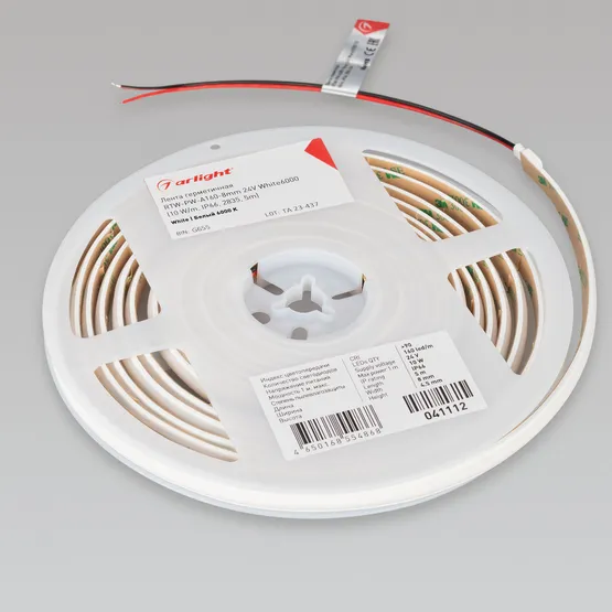 Фото #6 товара Светодиодная лента герметичная RTW-PW-A160-8mm 24V White6000 (10 W/m, IP66, 2835, 5m) (Arlight, Матовая)