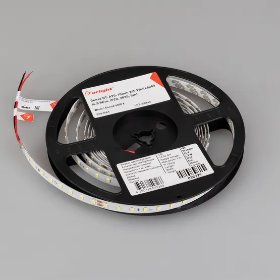 Фото #4 товара Светодиодная лента RT-A90-10mm 24V White6000 (4.8 W/m, IP20, 2835, 5m) (Arlight, высок.эфф.200 лм/Вт)