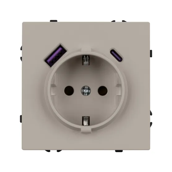 Фото #2 товара ARL NOBE Розетка зк со шторками с USB тип А+С софт-тач кашемир SCT-MUAC-SFPL-CA (250V, 16A) (Arlight, -)