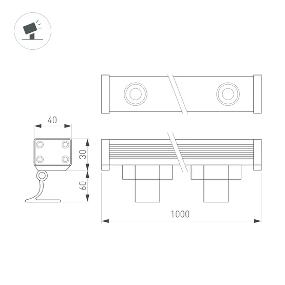 Фото #4 товара Линейный прожектор AR-LINE-1000-18W Warm3000 (GR, 30 deg, 230V) (Arlight, IP65 Металл, 3 года)