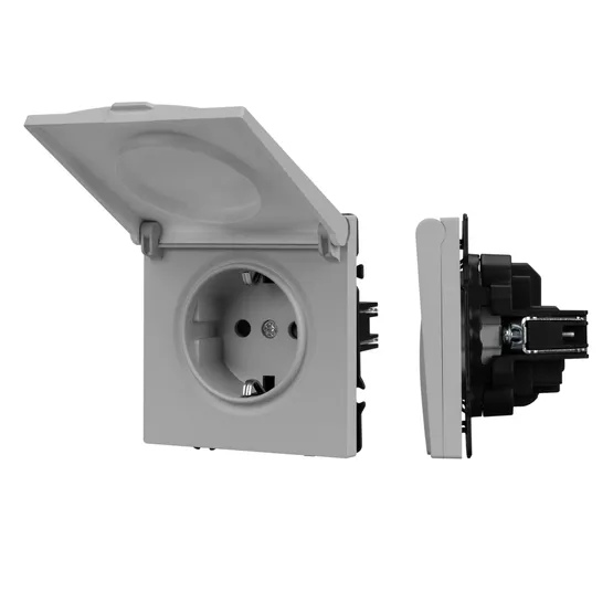 Фото #1 товара Механизм розетки влагозащищённый SCT-NOBE-MCP-SFPL-IS (230V, 16A) (Arlight, Никель)