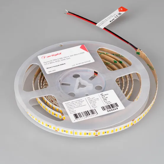 Фото #4 товара Светодиодная лента ULTRA-C180-10mm 24V Warm3500 (19.2 W/m, IP20, 5630, 5m) (Arlight, высок.эфф.200 лм/Вт)