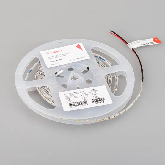 Фото #2 товара Светодиодная лента RT-A80-5mm 24V Warm2700 (5 W/m, IP20, 2835, 5m) (Arlight, Открытый)