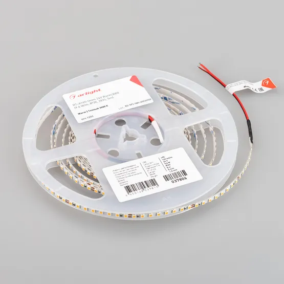 Фото #2 товара Светодиодная лента RT-A160-5mm 24V Warm3000 (9.6 W/m, IP20, 2835, 5m) (Arlight, Открытый)