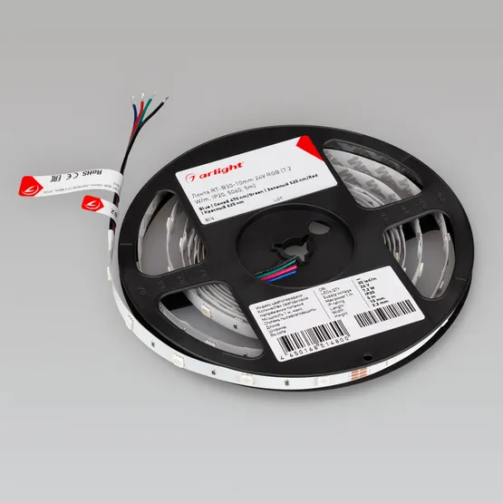 Фото #4 товара Светодиодная лента RT-B30-10mm 24V RGB (7.2 W/m, IP20, 5060, 5m) (Arlight, Открытый)