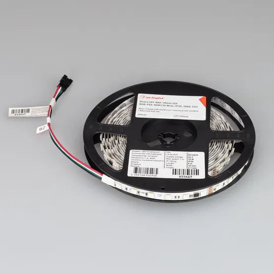 Фото #4 товара Светодиодная лента SPI-B60-10mm 24V RGB-PX6-RAM (15 W/m, IP20, 5060, 5m) (Arlight, бегущий огонь)
