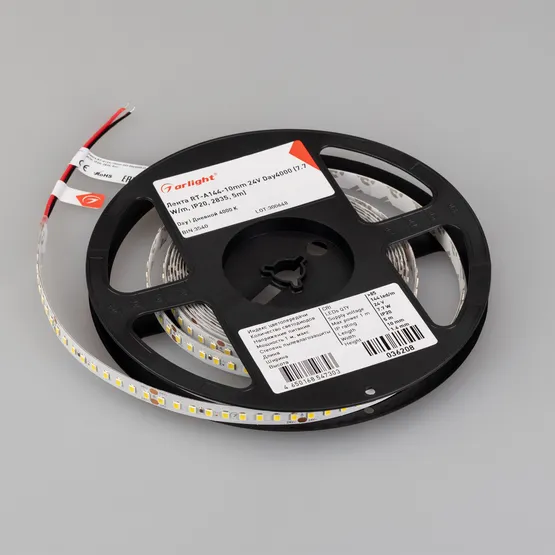 Фото #3 товара Светодиодная лента RT-A144-10mm 24V Day4000 (7.7 W/m, IP20, 2835, 5m) (Arlight, высок.эфф.200 лм/Вт)